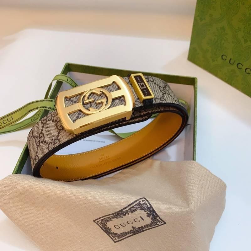 GUCCI Embellished coated-canvas and leather belt 'Beige'