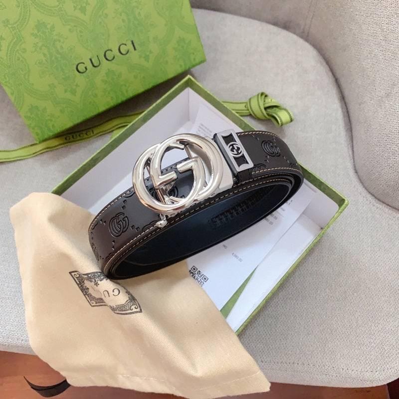 GUCCI Embellished coated-canvas and leather belt 'Black'
