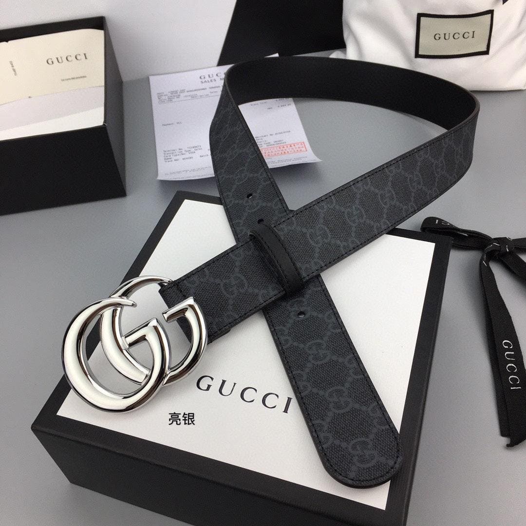 GUCCI Embellished coated-canvas and leather belt 'Black'