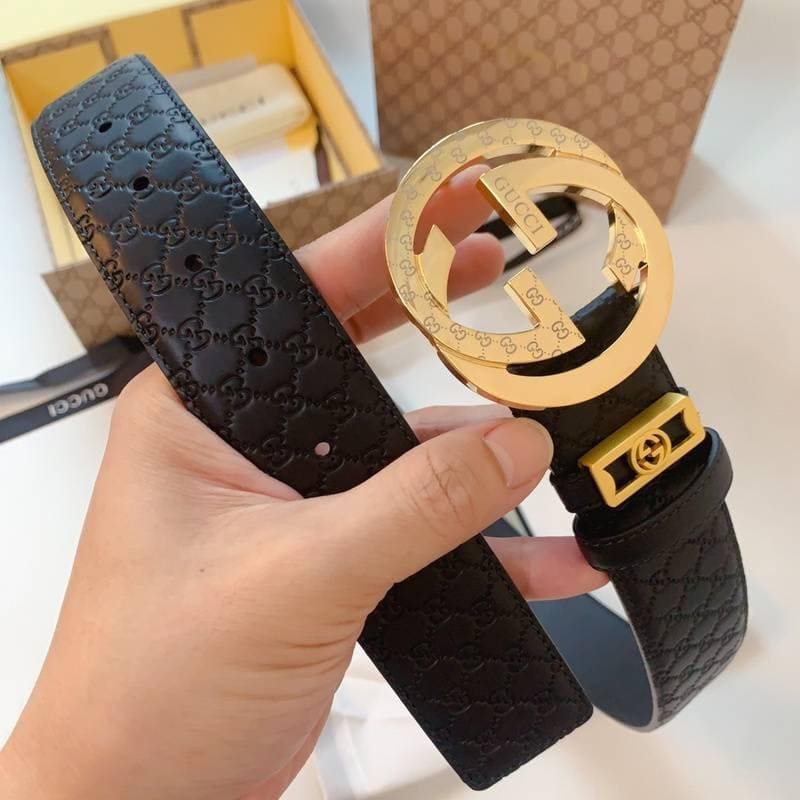 GUCCI Embellished coated-canvas and leather belt 'Black'