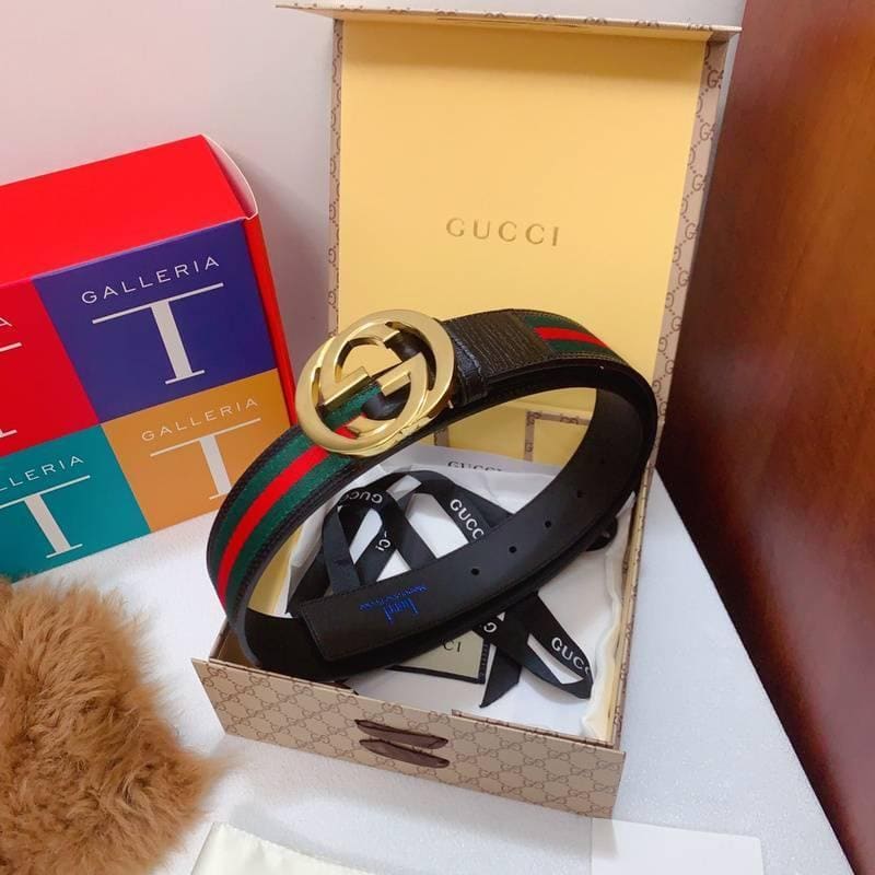 GUCCI Embellished coated-canvas and leather belt 'Black/Green/Red'