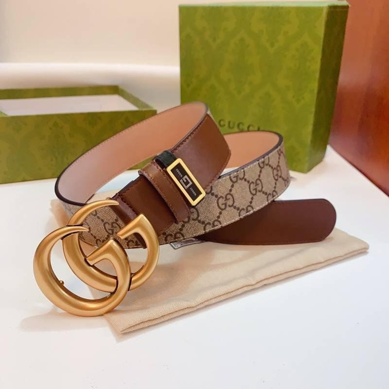 GUCCI Embellished coated-canvas and leather belt 'Brown'