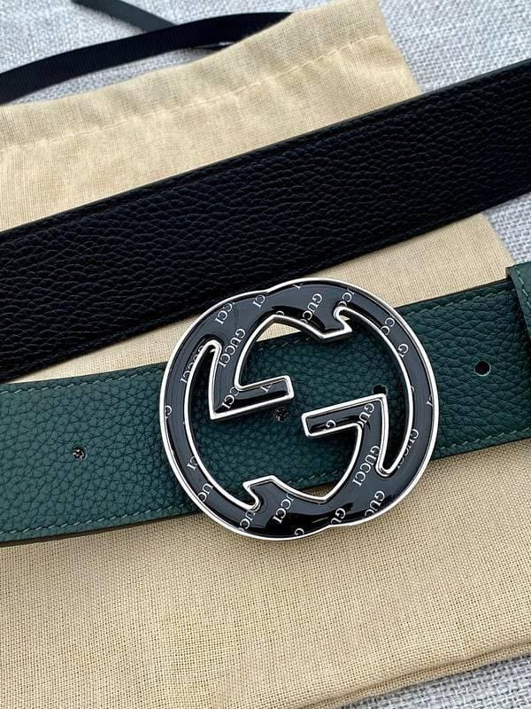 GUCCI Embellished coated-canvas and leather belt 'Green'