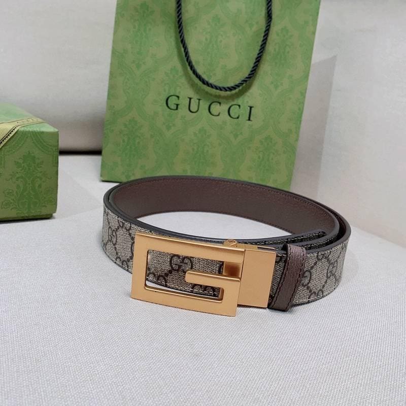 GUCCI Embellished coated-canvas and leather belt 'Grey'
