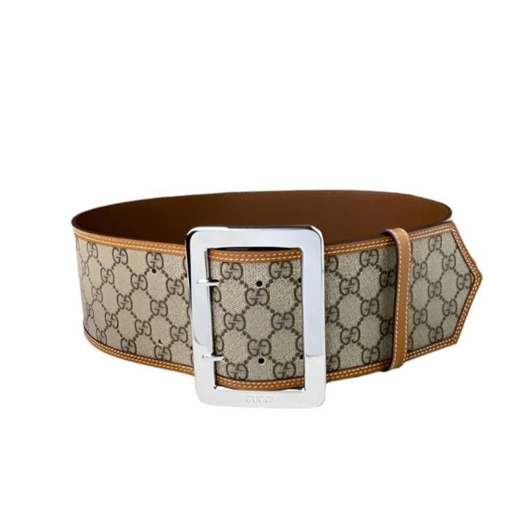 GUCCI Embellished coated-canvas and leather Women belt 'Beige'