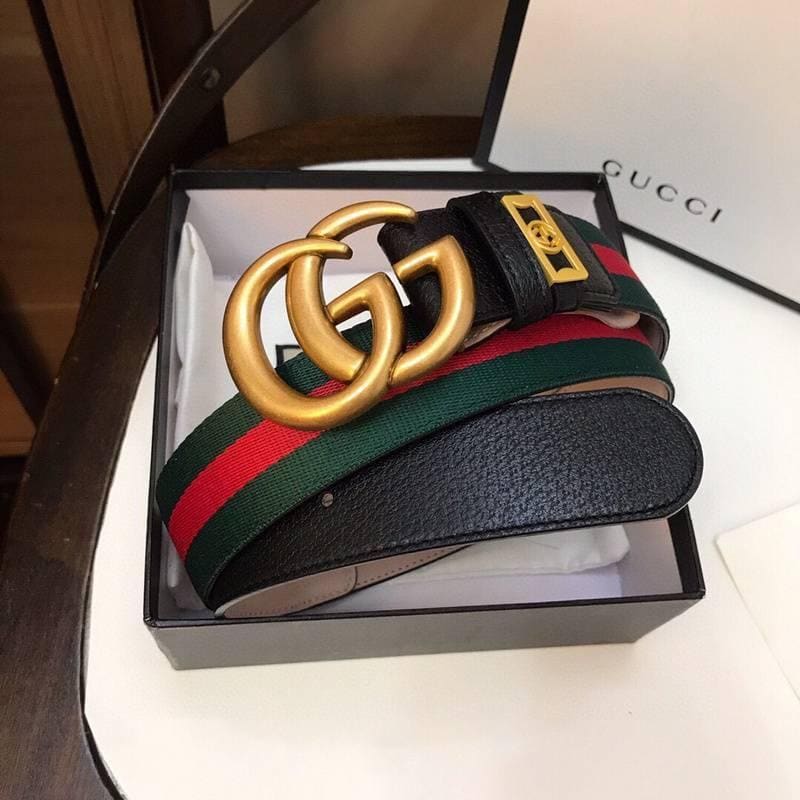 Gucci GG Marmont Web Belt Canvas and Leather 'Green/Red'