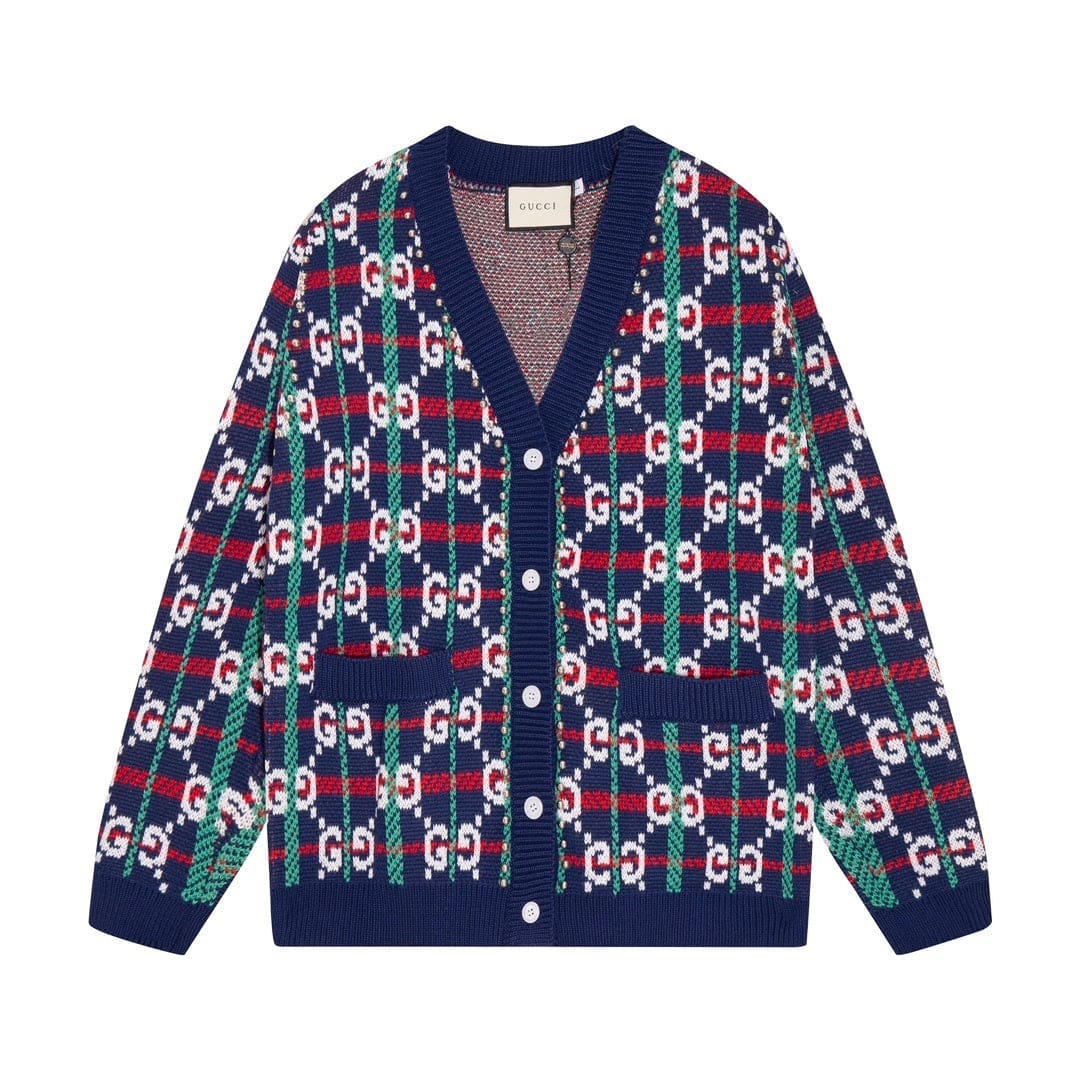 GUCCI Gg-monogram Knitted Cardigan In Blue