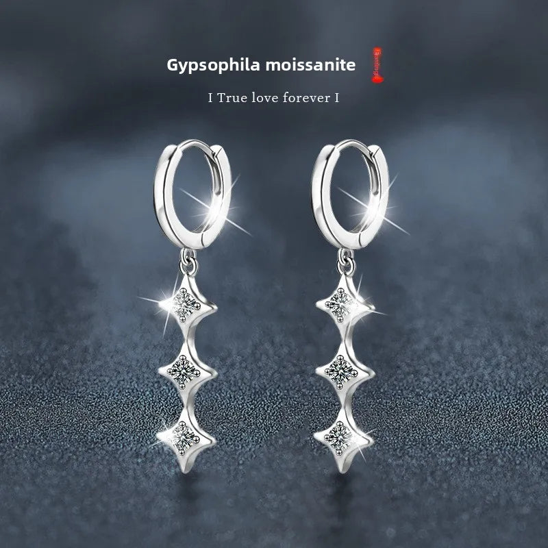 S925 Sterling Silver Moissanite Dangle Earrings Fringe Drop Studs for Women