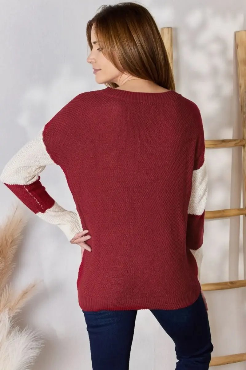 Sweaters Lovesalve WS Hailey & Co Color Block Women's Knit Top Trendy Dropped Shoulder Sweater