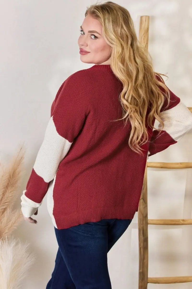 Sweaters Lovesalve WS Hailey & Co Color Block Women's Knit Top Trendy Dropped Shoulder Sweater