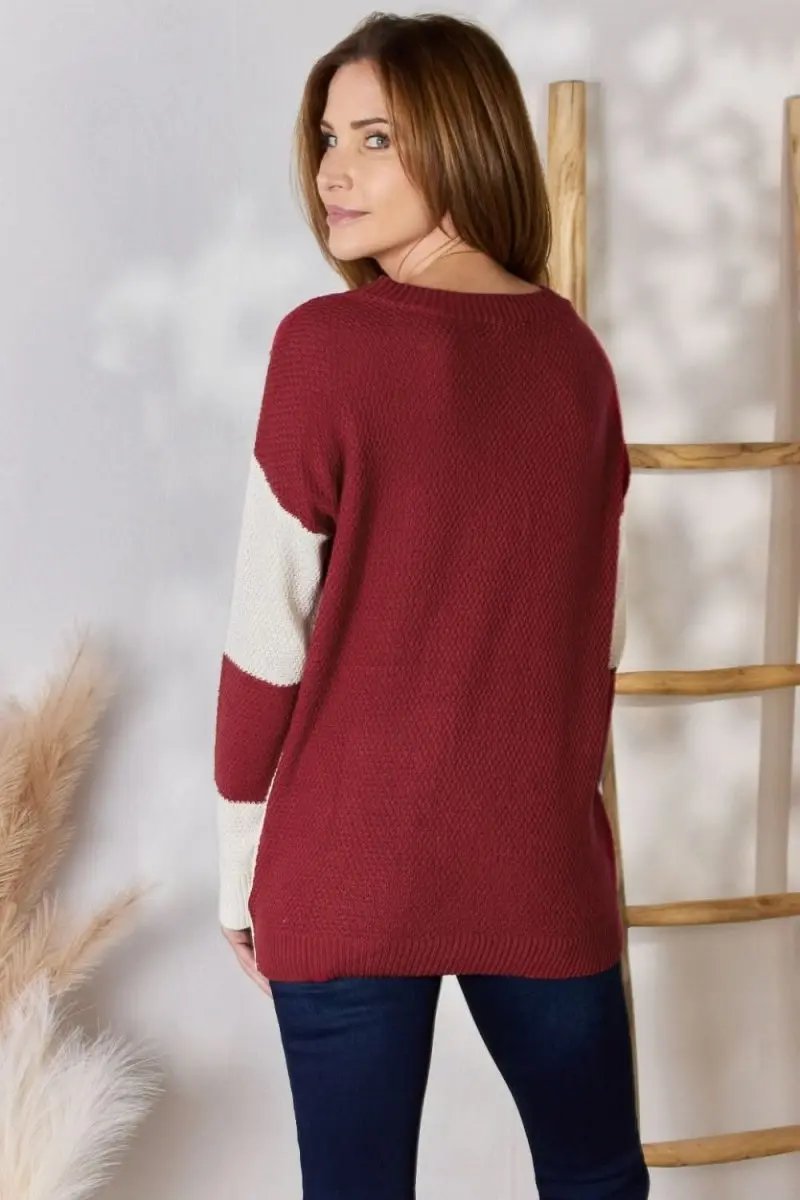 Sweaters Lovesalve WS Hailey & Co Color Block Women's Knit Top Trendy Dropped Shoulder Sweater