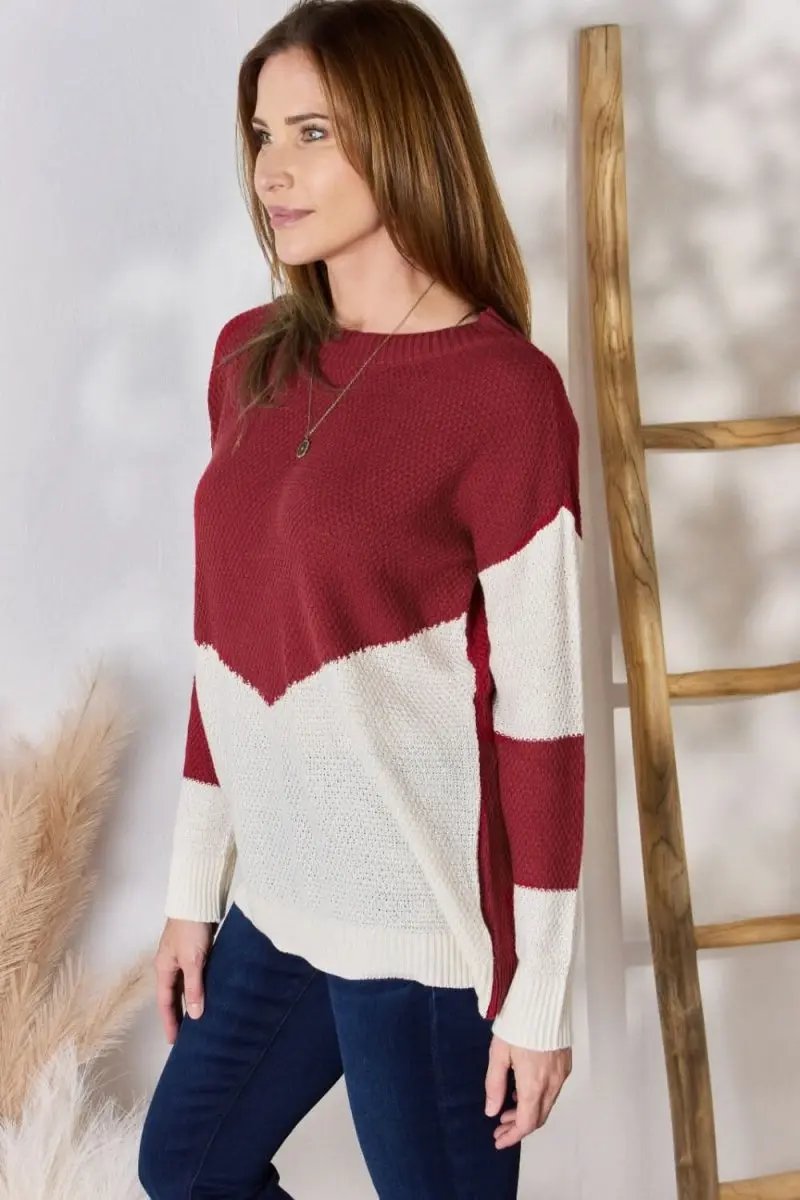 Sweaters Lovesalve WS Hailey & Co Color Block Women's Knit Top Trendy Dropped Shoulder Sweater