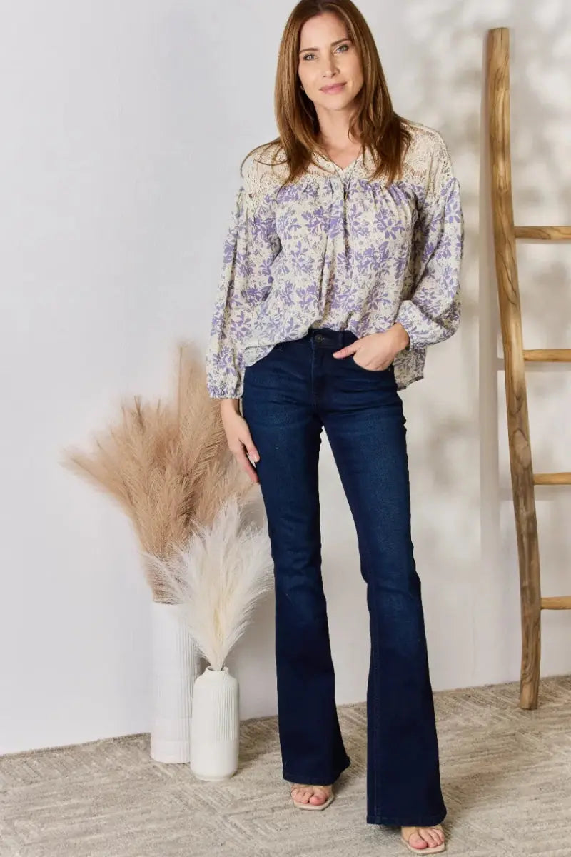 Accessories Trendsi Hailey & Co Lace Print Blouse Women's Casual Top USA Ship