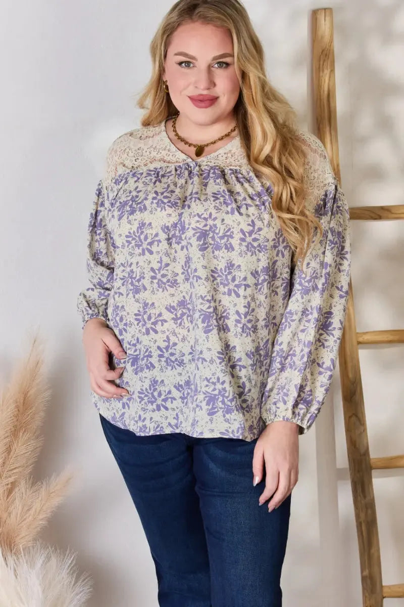 Accessories Trendsi Hailey & Co Lace Print Blouse Women's Casual Top USA Ship