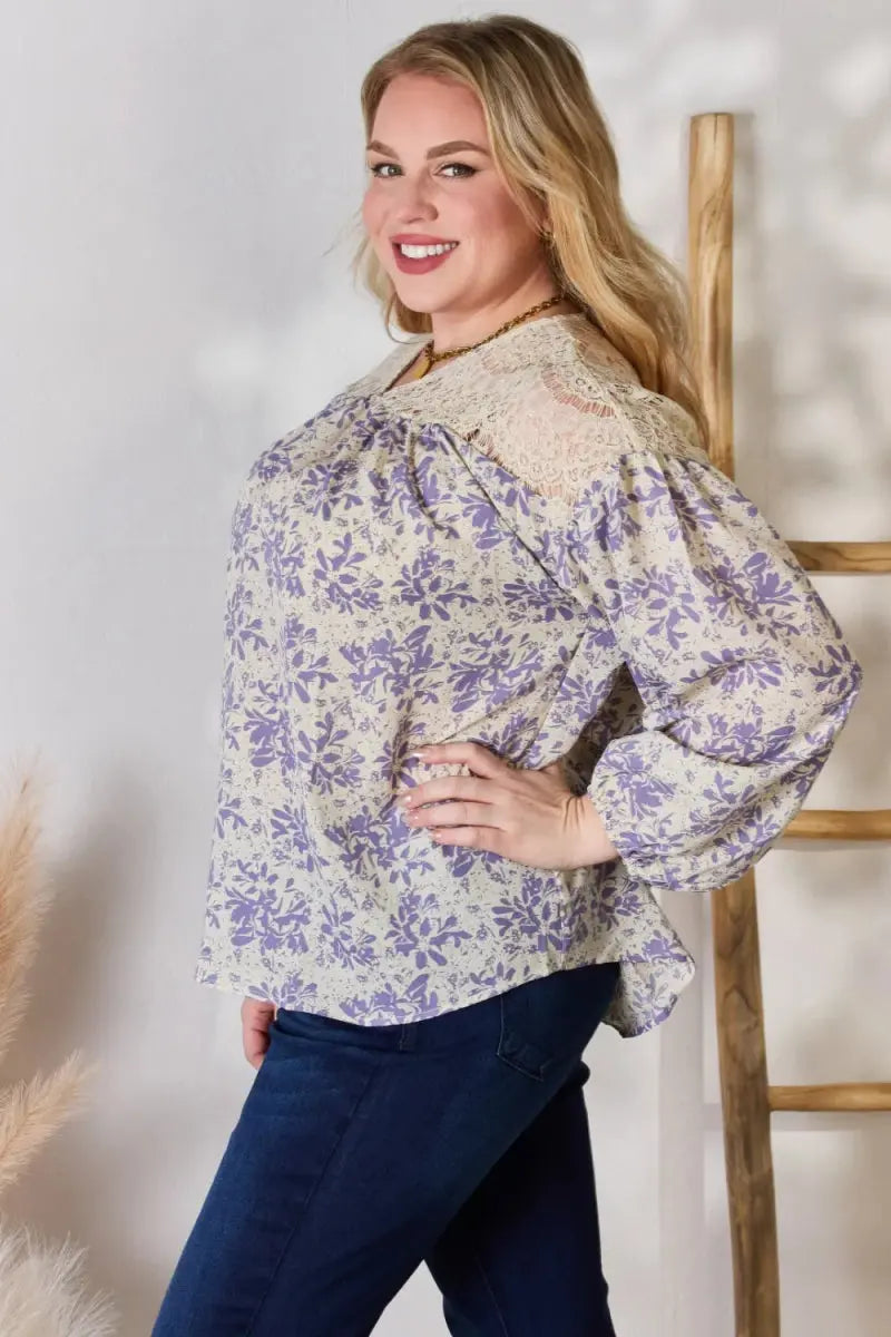 Accessories Trendsi Hailey & Co Lace Print Blouse Women's Casual Top USA Ship