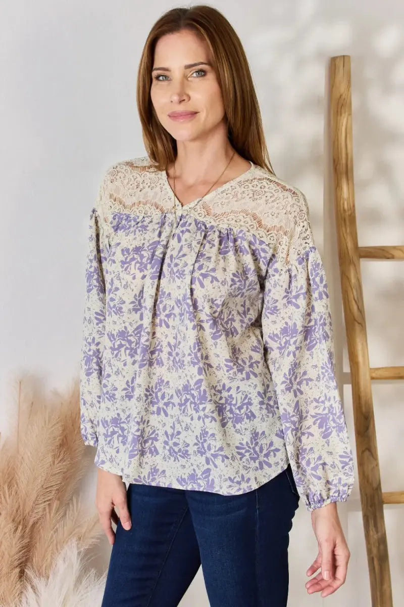 Accessories Trendsi Hailey & Co Lace Print Blouse Women's Casual Top USA Ship