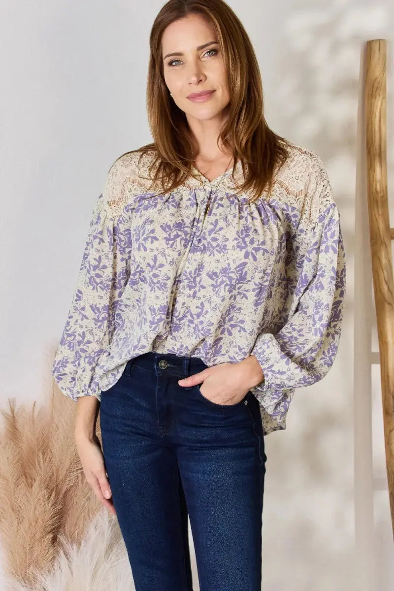 Accessories Trendsi Hailey & Co Lace Print Blouse Women's Casual Top USA Ship