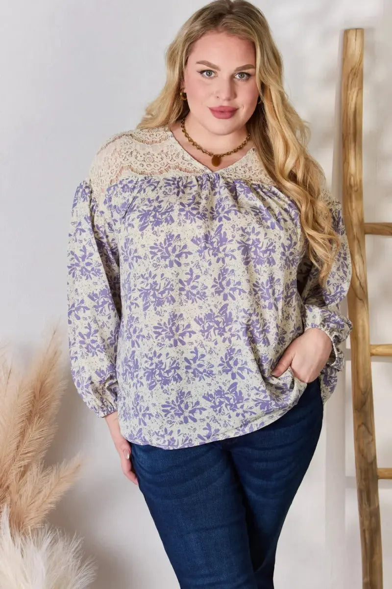 Accessories Trendsi Hailey & Co Lace Print Blouse Women's Casual Top USA Ship