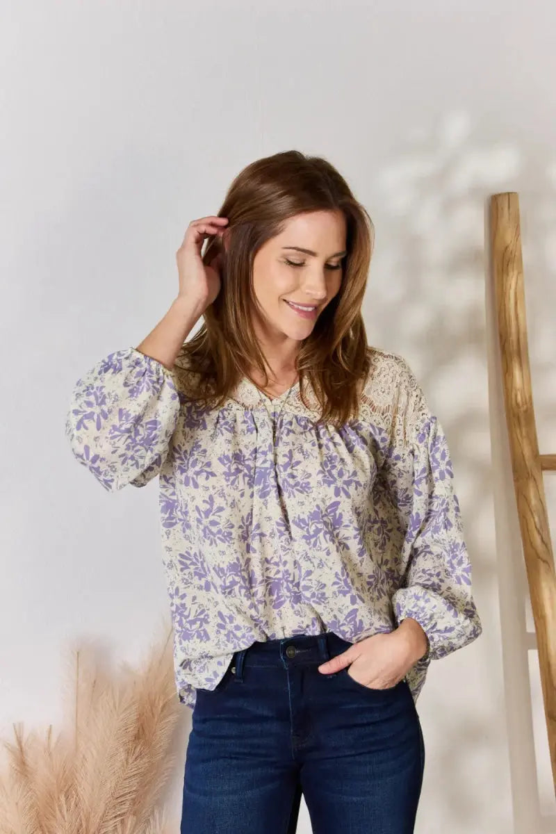 Accessories Trendsi Hailey & Co Lace Print Blouse Women's Casual Top USA Ship