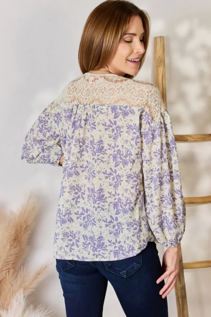 Accessories Trendsi Hailey & Co Lace Print Blouse Women's Casual Top USA Ship