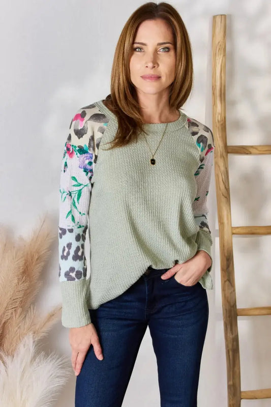 Blusa de mujer Blusa - Cuello redondo estampado - Top casual para mujer