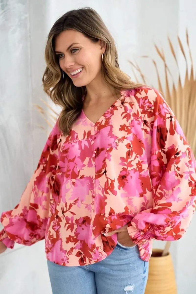 Accessories Trendsi Ruffle Floral Blouse Women's Casual V-Neck Top USA Shipped