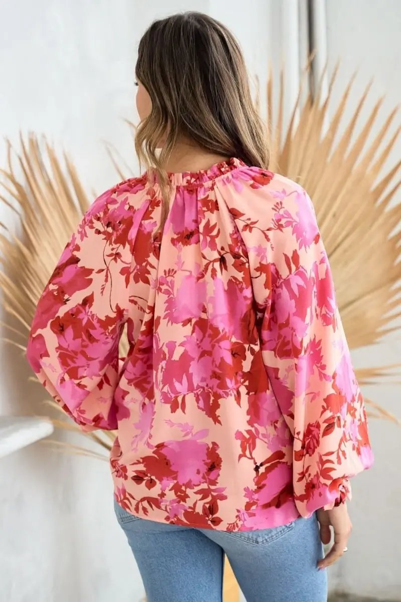 Accessories Trendsi Ruffle Floral Blouse Women's Casual V-Neck Top USA Shipped