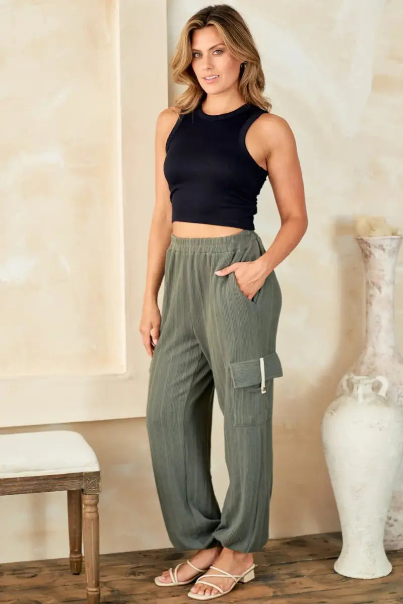 Trendsi Ribbed Cargo Pants Women's Everyday Comfy Casual Bottoms