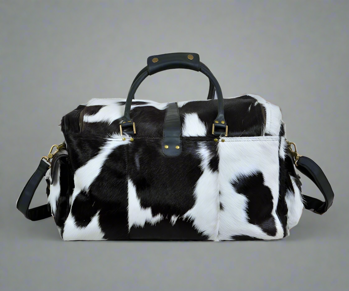 Bolso de viaje de cuero de vaca con pelo