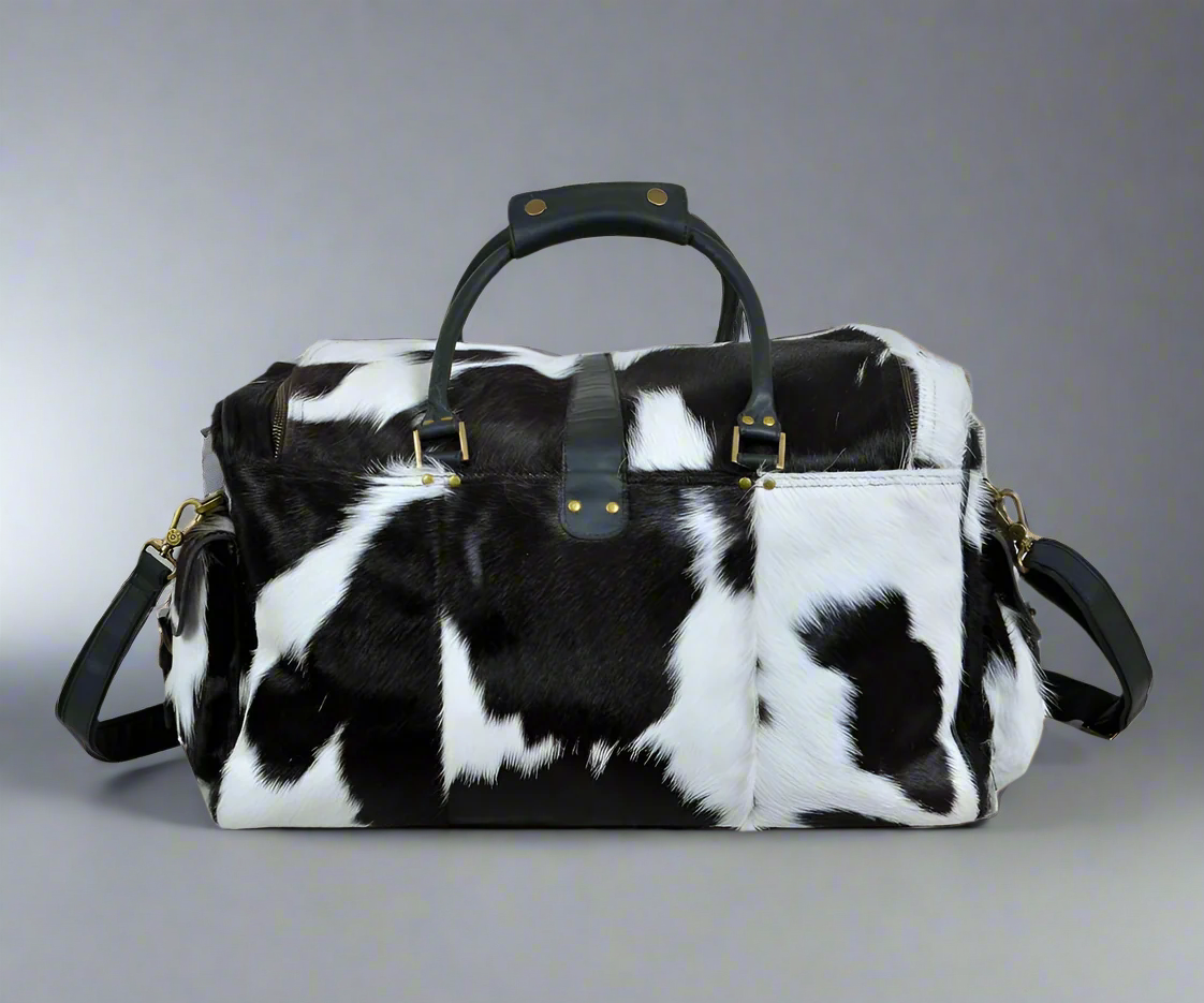 Bolso de viaje de cuero de vaca con pelo