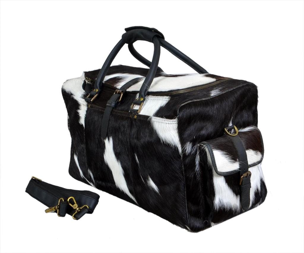 Bolso de viaje de cuero de vaca con pelo