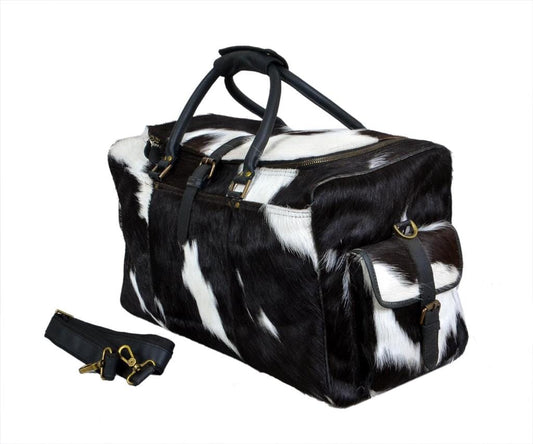 Bolso de viaje de cuero de vaca con pelo