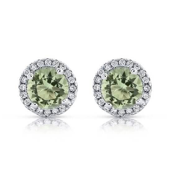 Halo Cz Green Earrings White Sterling Silver