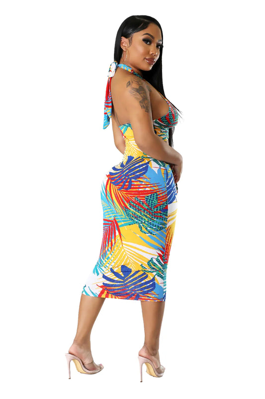 Vestido halter multicolor tropical