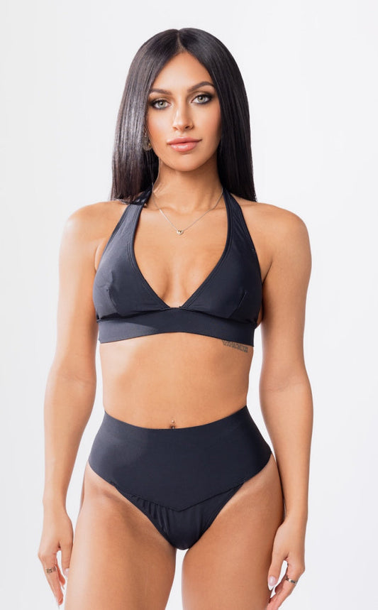 Top de bikini de neopreno con cuello halter Hanalei