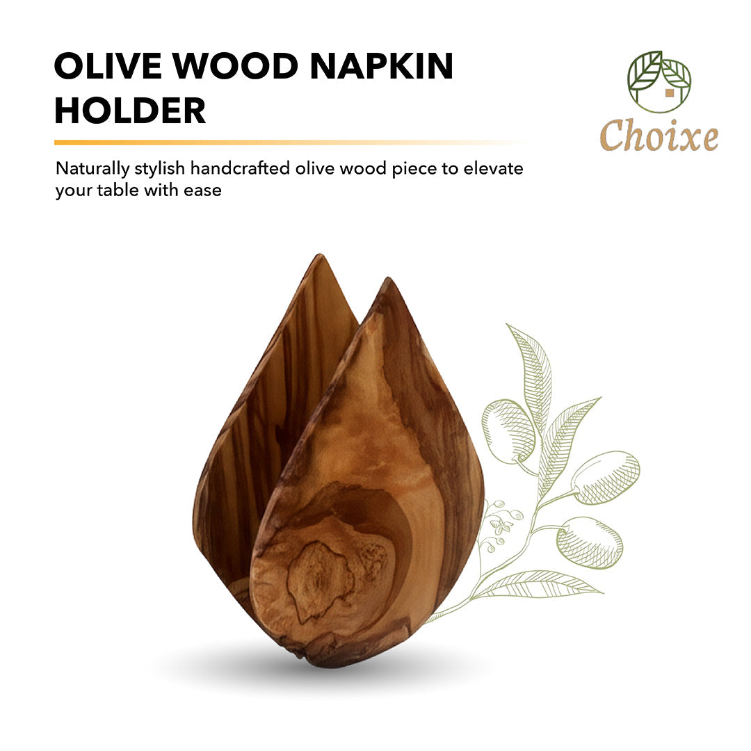 Olive Wood Napkin Holder Handcrafted Mediterranean Wooden Table Decor