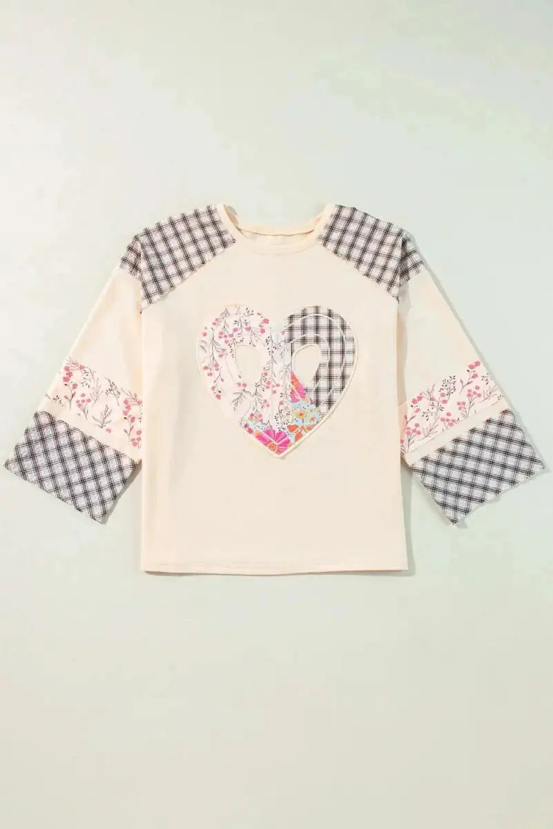 Women's Blouse - Heart Plaid Long Sleeve - Casual Chic Fashion