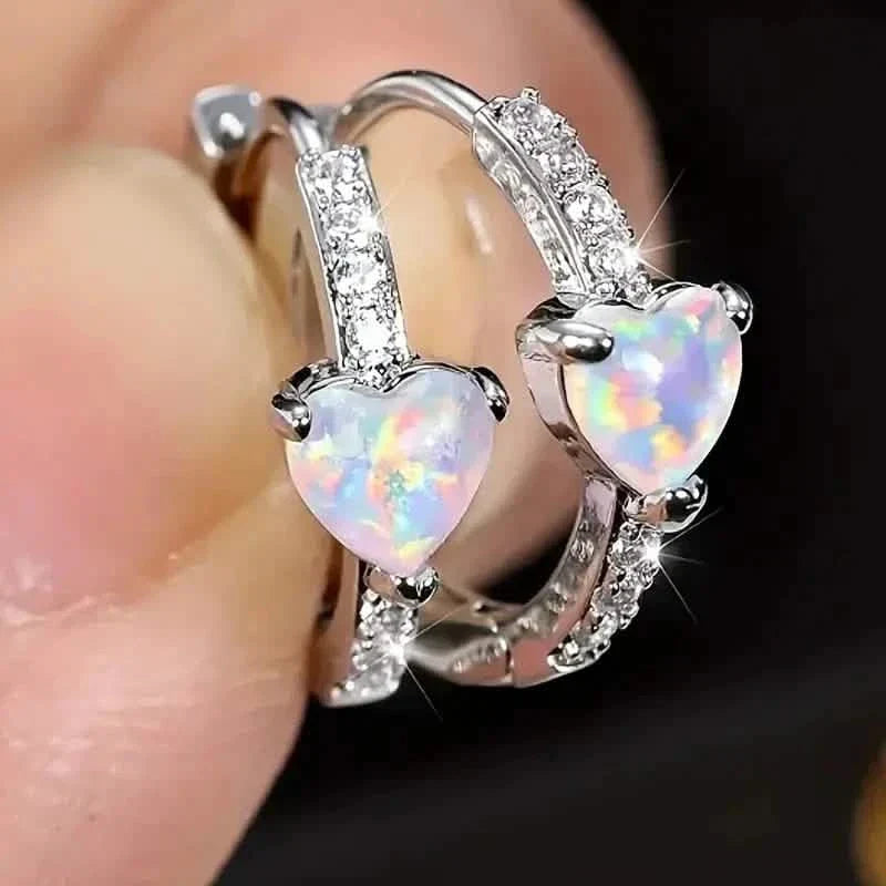 Heart-shaped Synthetic Zirconia Hoop Earrings