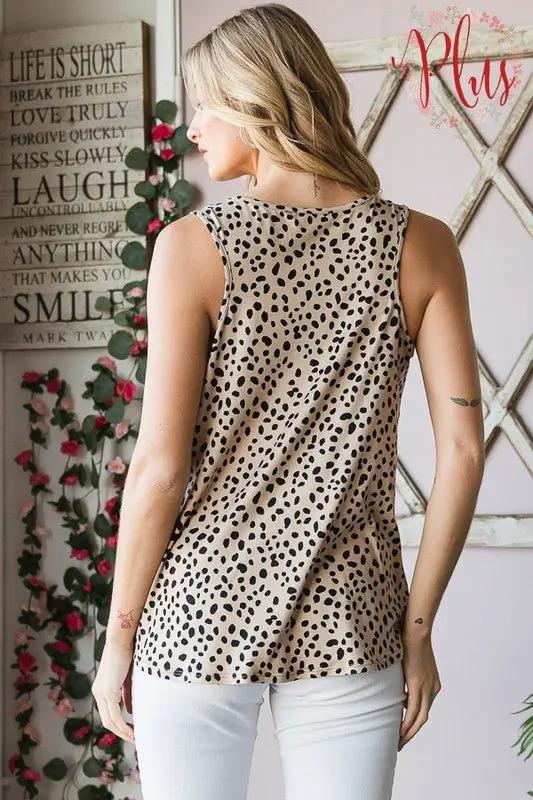 Pants Trendsi Animal Print Top Women's Plus Size Sleeveless Button-Down Top USA Ship