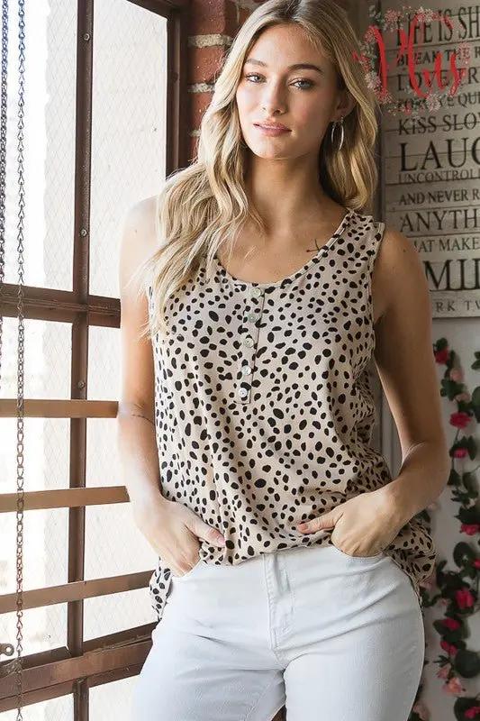 Pants Trendsi Animal Print Top Women's Plus Size Sleeveless Button-Down Top USA Ship