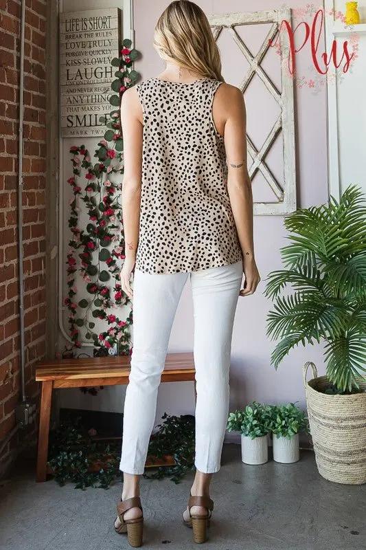Pants Trendsi Animal Print Top Women's Plus Size Sleeveless Button-Down Top USA Ship