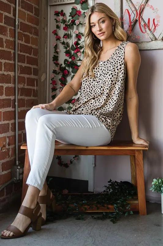 Pants Trendsi Animal Print Top Women's Plus Size Sleeveless Button-Down Top USA Ship