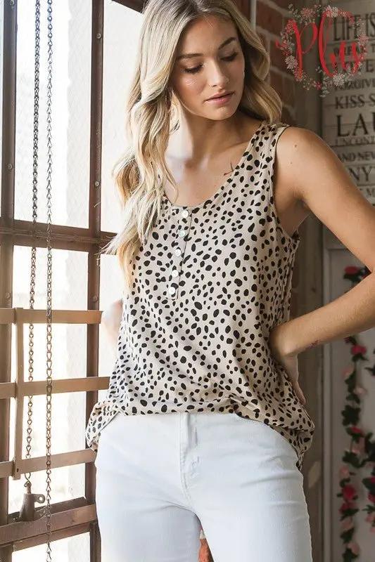 Pants Trendsi Animal Print Top Women's Plus Size Sleeveless Button-Down Top USA Ship