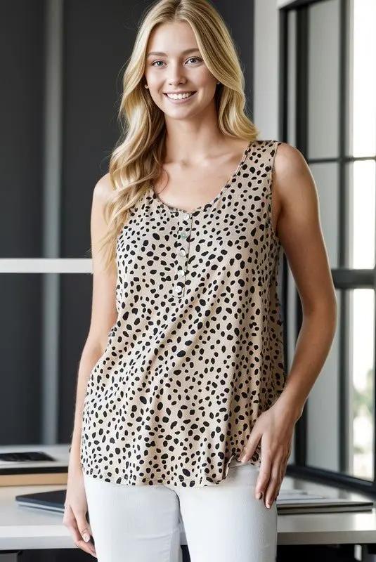 Pants Trendsi Animal Print Top Women's Plus Size Sleeveless Button-Down Top USA Ship