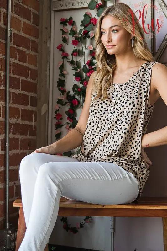 Pants Trendsi Animal Print Top Women's Plus Size Sleeveless Button-Down Top USA Ship