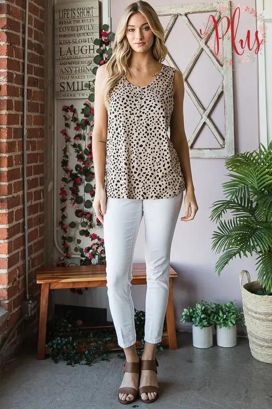 Pants Trendsi Animal Print Top Women's Plus Size Sleeveless Button-Down Top USA Ship