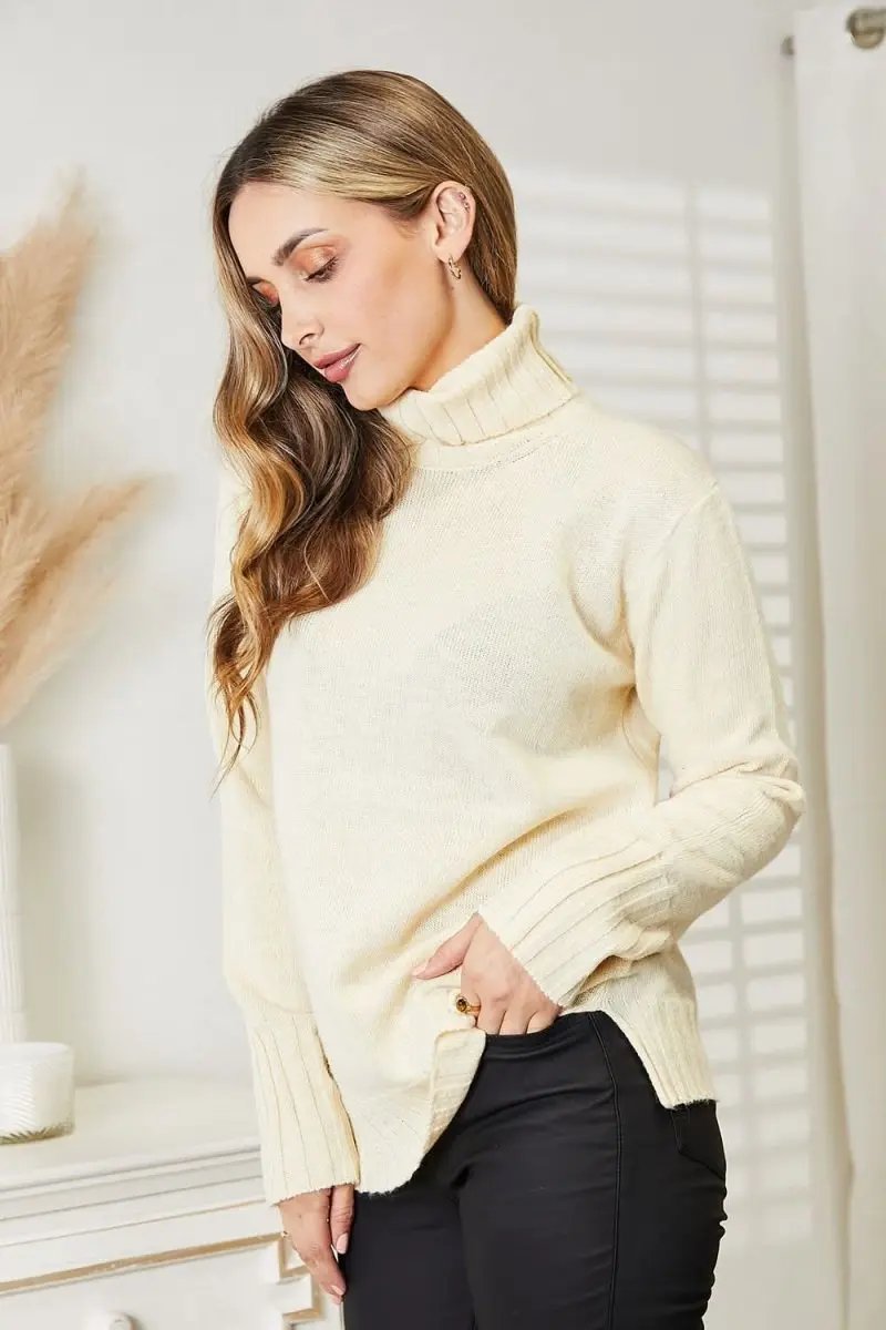 Sweaters Lovesalve WS Heimish Turtleneck Women's Long Sleeve Sweater Side Slit Fashion Top