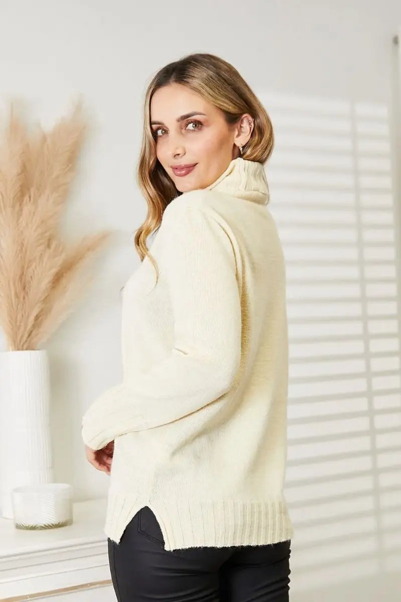 Sweaters Lovesalve WS Heimish Turtleneck Women's Long Sleeve Sweater Side Slit Fashion Top