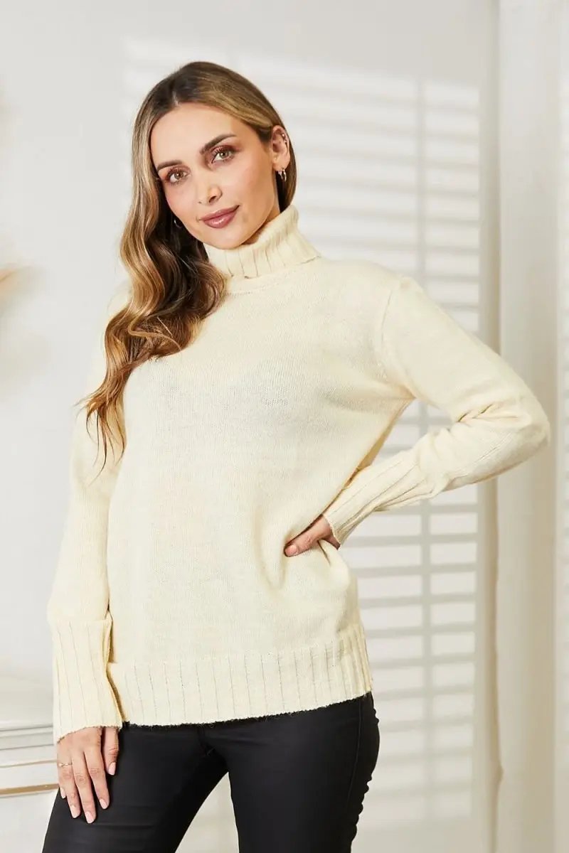 Sweaters Lovesalve WS Heimish Turtleneck Women's Long Sleeve Sweater Side Slit Fashion Top