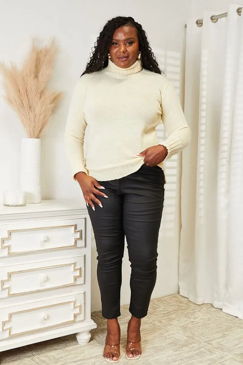 Sweaters Lovesalve WS Heimish Turtleneck Women's Long Sleeve Sweater Side Slit Fashion Top